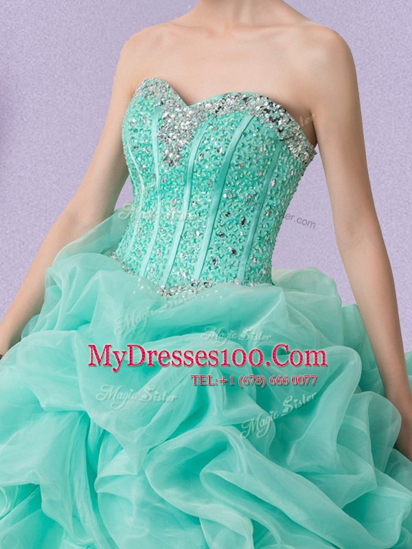 Apple Green Ball Gowns Beading and Ruffles and Pick Ups Quinceanera Gowns Lace Up Organza Sleeveless Floor Length