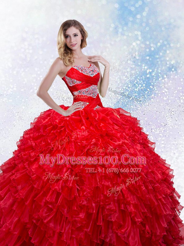 Great Royal Blue Sleeveless Beading and Ruffles Floor Length Quinceanera Gowns
