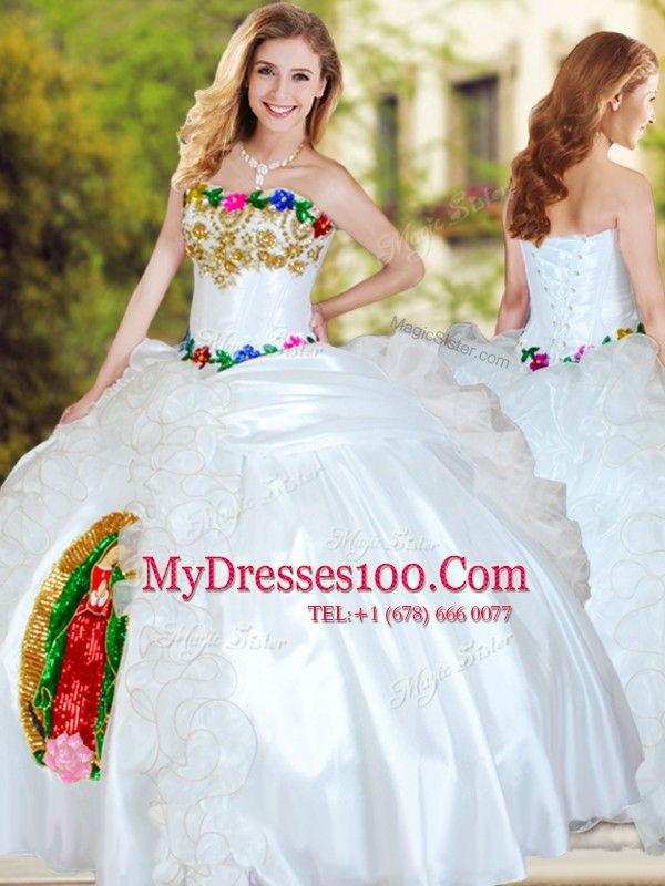 Vintage Sleeveless Lace Up Floor Length Beading and Appliques and Ruffles 15 Quinceanera Dress
