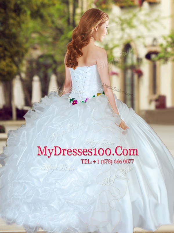 Vintage Sleeveless Lace Up Floor Length Beading and Appliques and Ruffles 15 Quinceanera Dress