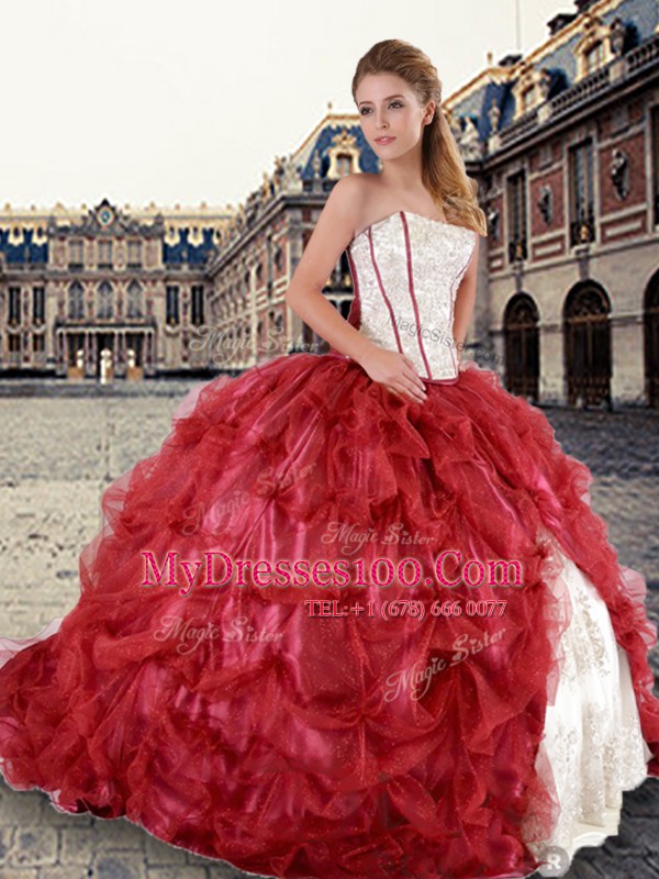 Great Strapless Sleeveless Tulle Sweet 16 Quinceanera Dress Beading and Pick Ups Lace Up