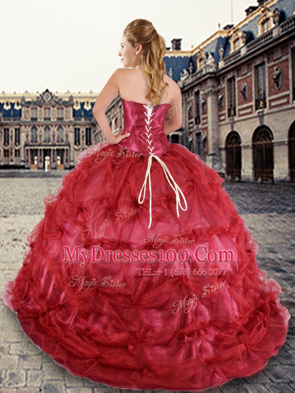 Great Strapless Sleeveless Tulle Sweet 16 Quinceanera Dress Beading and Pick Ups Lace Up