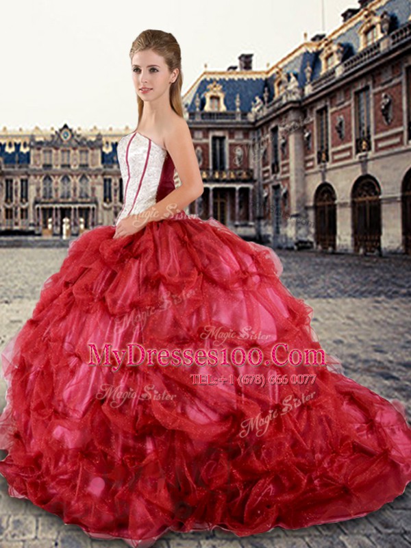 Great Strapless Sleeveless Tulle Sweet 16 Quinceanera Dress Beading and Pick Ups Lace Up