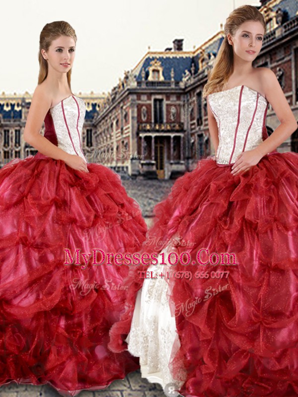 Great Strapless Sleeveless Tulle Sweet 16 Quinceanera Dress Beading and Pick Ups Lace Up