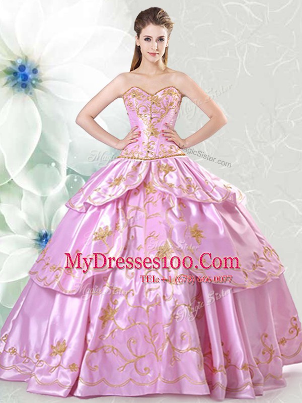 Embroidery Ball Gown Prom Dress Lilac Lace Up Sleeveless Floor Length