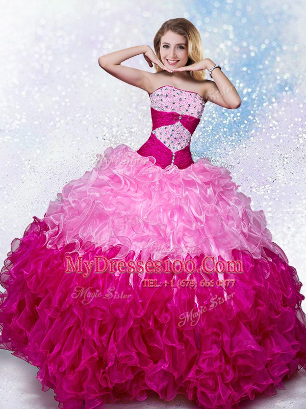Great Organza Strapless Sleeveless Lace Up Beading Vestidos de Quinceanera in Multi-color