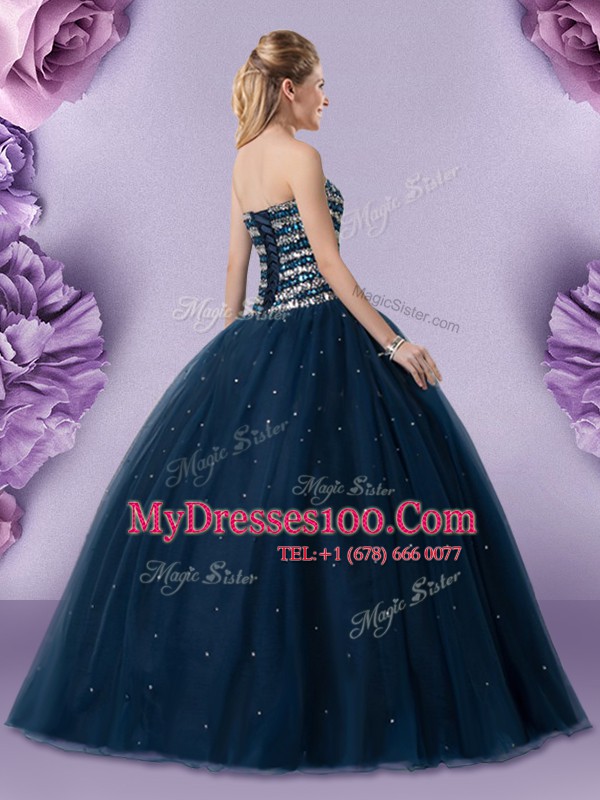 Traditional Tulle Sweetheart Sleeveless Lace Up Beading Quinceanera Dress in Dark Green