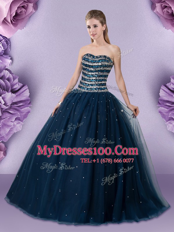 Traditional Tulle Sweetheart Sleeveless Lace Up Beading Quinceanera Dress in Dark Green