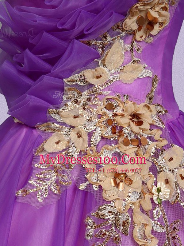Pretty One Shoulder Floor Length Ball Gowns Sleeveless Purple Quinceanera Dress Lace Up