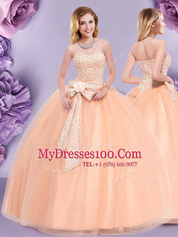 High Class Sleeveless Beading and Bowknot Zipper Sweet 16 Quinceanera Dress