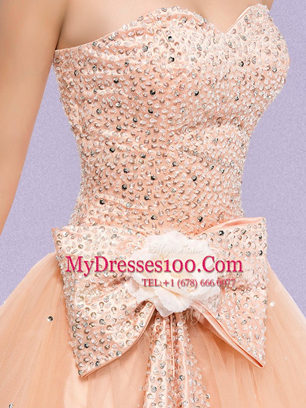 High Class Sleeveless Beading and Bowknot Zipper Sweet 16 Quinceanera Dress