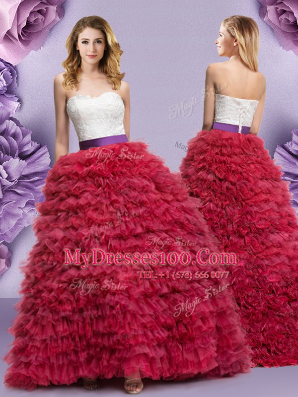 Elegant Sleeveless Lace and Ruffled Layers Lace Up Ball Gown Prom Dress