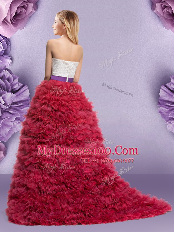 Elegant Sleeveless Lace and Ruffled Layers Lace Up Ball Gown Prom Dress