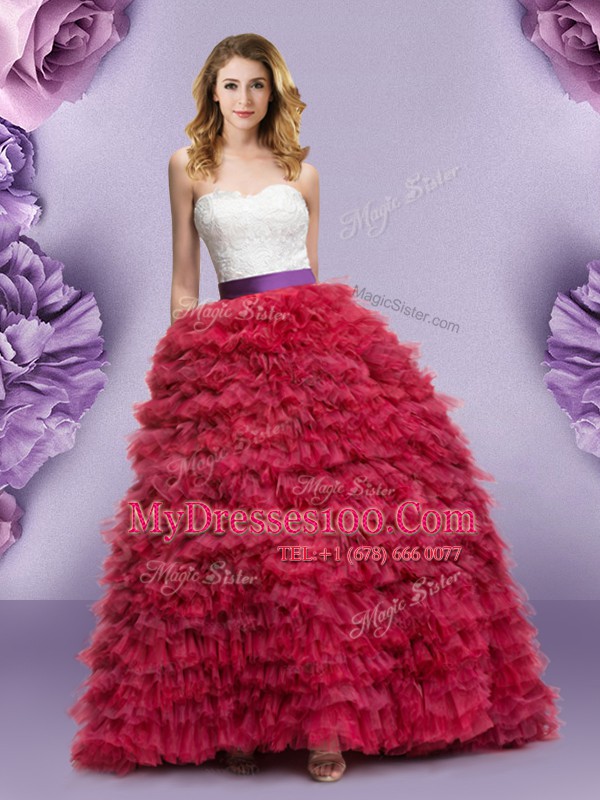 Elegant Sleeveless Lace and Ruffled Layers Lace Up Ball Gown Prom Dress