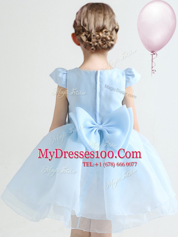 Scoop Cap Sleeves Appliques and Bowknot and Hand Made Flower Zipper Flower Girl Dresses