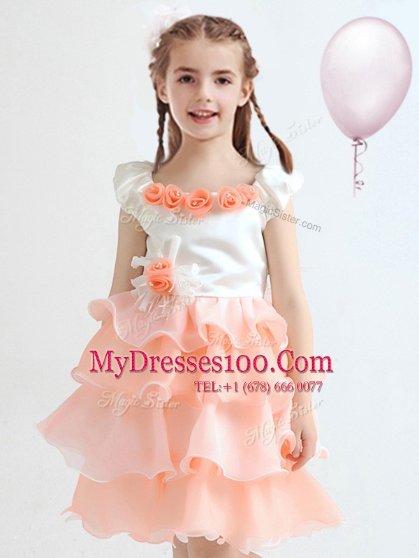 Beautiful Scoop Cap Sleeves Ruffled Layers and Hand Made Flower Zipper Flower Girl Dresses