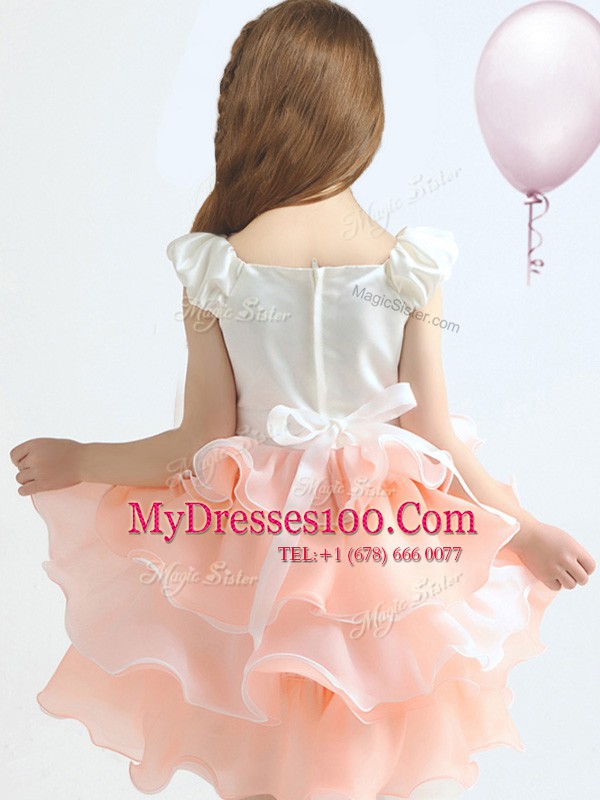 Beautiful Scoop Cap Sleeves Ruffled Layers and Hand Made Flower Zipper Flower Girl Dresses