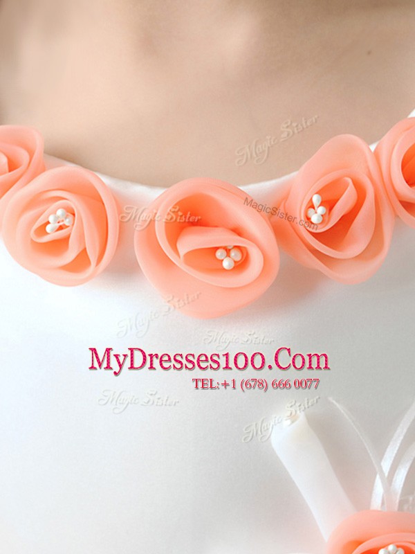 Beautiful Scoop Cap Sleeves Ruffled Layers and Hand Made Flower Zipper Flower Girl Dresses