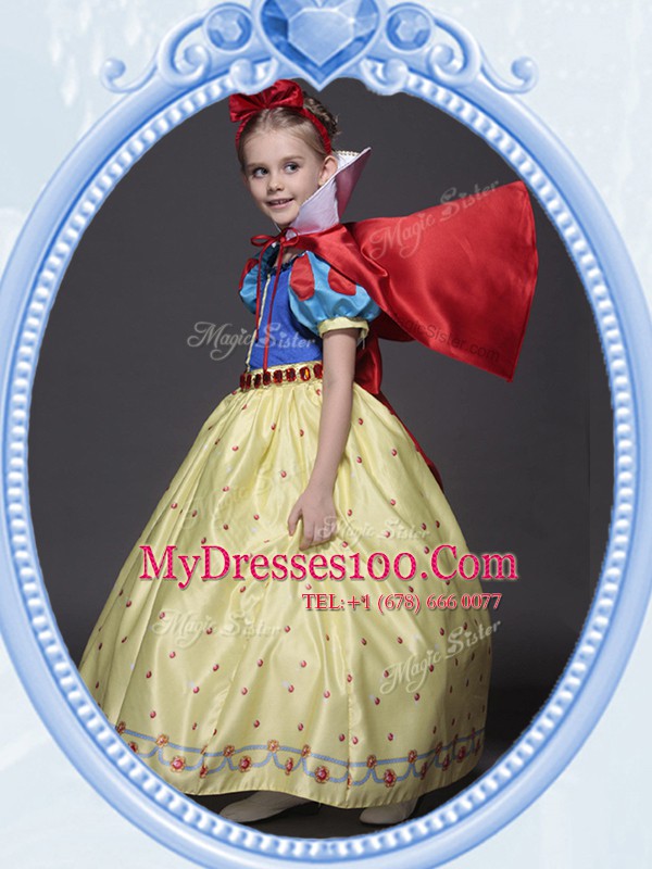 Scoop Short Sleeves Printed Flower Girl Dresses Bowknot and Belt Side Zipper