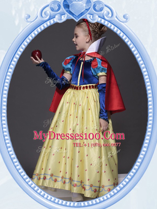 Scoop Short Sleeves Printed Flower Girl Dresses Bowknot and Belt Side Zipper