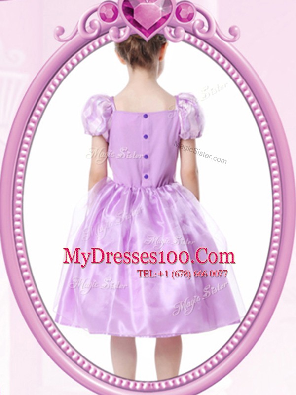Knee Length Lilac Flower Girl Dresses for Less V-neck Short Sleeves Clasp Handle