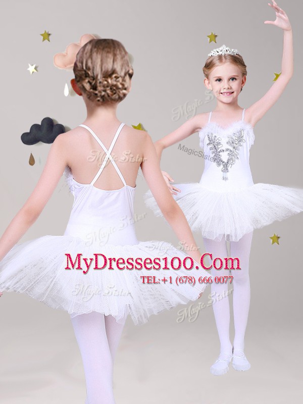 White Criss Cross Spaghetti Straps Appliques Flower Girl Dresses Lace Sleeveless