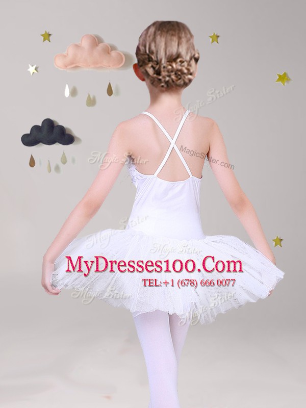 White Criss Cross Spaghetti Straps Appliques Flower Girl Dresses Lace Sleeveless