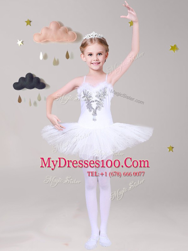 White Criss Cross Spaghetti Straps Appliques Flower Girl Dresses Lace Sleeveless