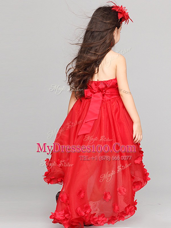 Halter Top Sleeveless Zipper High Low Appliques and Bowknot Flower Girl Dresses for Less