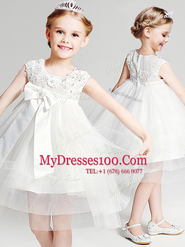 Scoop Sleeveless Appliques and Bowknot Zipper Flower Girl Dresses for Less