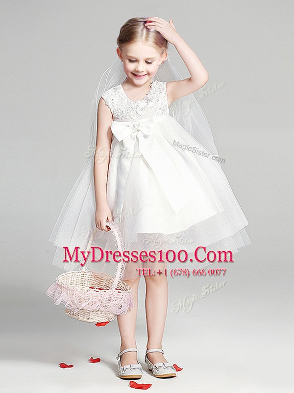 Scoop Sleeveless Appliques and Bowknot Zipper Flower Girl Dresses for Less