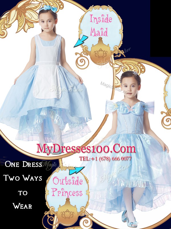 Light Blue Scoop Zipper Bowknot Flower Girl Dresses Cap Sleeves