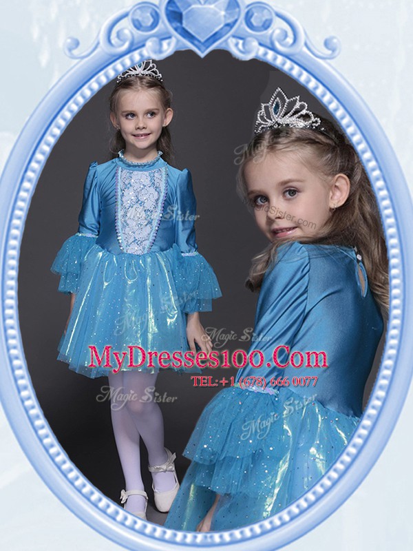 Eye-catching Scoop Sequins Mini Length Empire Long Sleeves Teal Toddler Flower Girl Dress Side Zipper