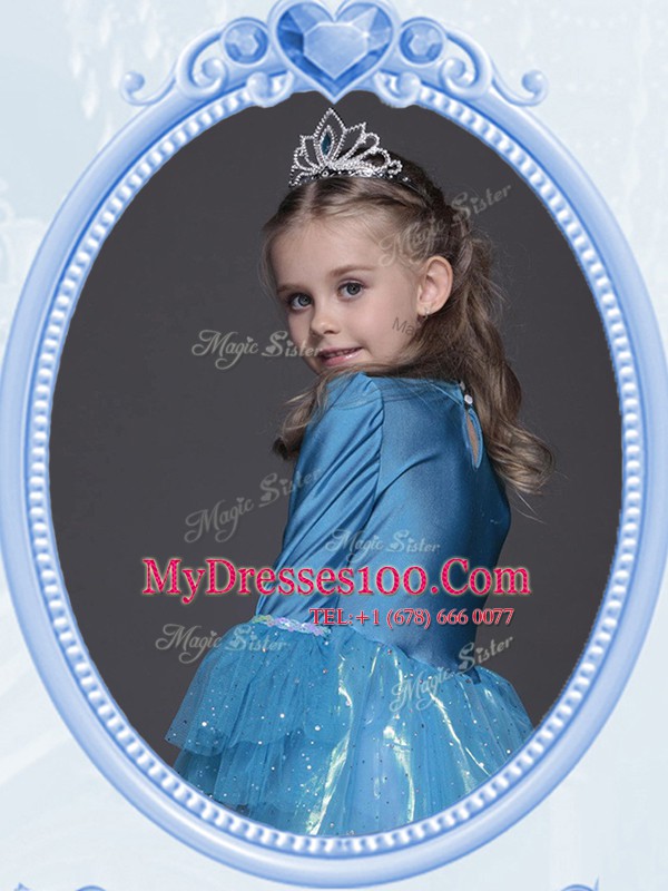 Eye-catching Scoop Sequins Mini Length Empire Long Sleeves Teal Toddler Flower Girl Dress Side Zipper