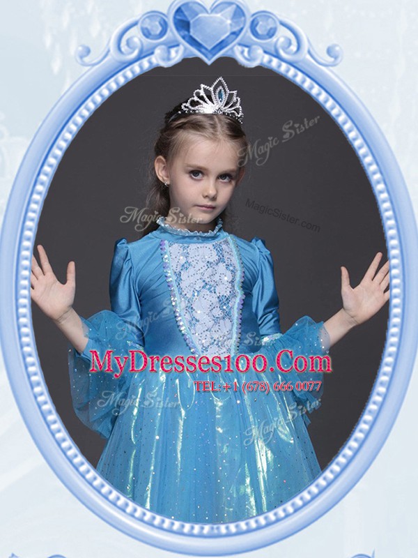 Eye-catching Scoop Sequins Mini Length Empire Long Sleeves Teal Toddler Flower Girl Dress Side Zipper