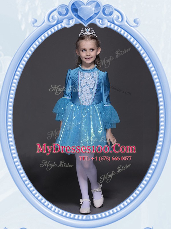 Eye-catching Scoop Sequins Mini Length Empire Long Sleeves Teal Toddler Flower Girl Dress Side Zipper