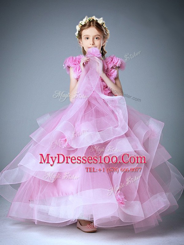 Floor Length Baby Pink Flower Girl Dresses Scoop Sleeveless Zipper