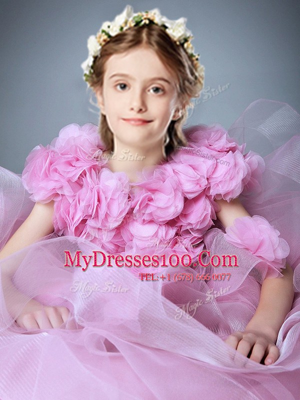 Floor Length Baby Pink Flower Girl Dresses Scoop Sleeveless Zipper