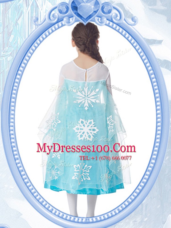 Captivating Taffeta V-neck Long Sleeves Zipper Beading Flower Girl Dress in White and Blue