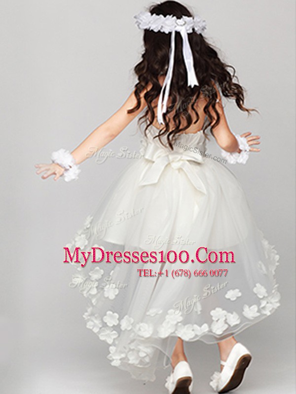 Chic Halter Top White Sleeveless Organza Zipper Flower Girl Dress for Party and Quinceanera and Wedding Party