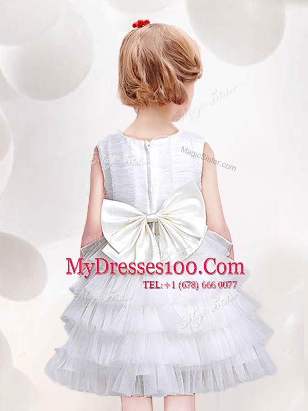 Dramatic Scoop Ruffled Layers and Sequins and Bowknot Flower Girl Dresses for Less Red Zipper Sleeveless Mini Length