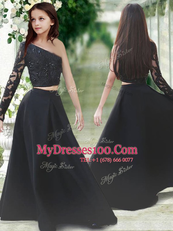 Best Selling One Shoulder Long Sleeves Lace Zipper Flower Girl Dresses for Less
