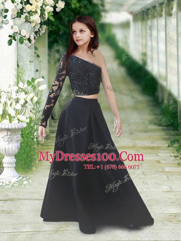Best Selling One Shoulder Long Sleeves Lace Zipper Flower Girl Dresses for Less