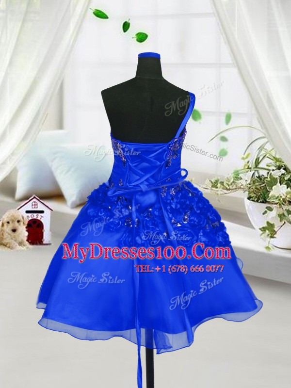 Blue Lace Up Sweetheart Beading and Hand Made Flower Flower Girl Dress Organza Sleeveless