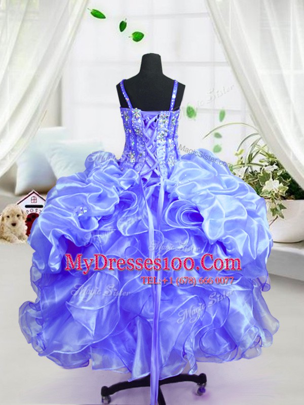 Romantic Organza Sleeveless Floor Length Child Pageant Dress and Beading and Ruffles