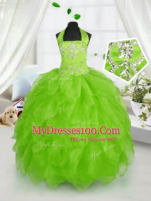 Admirable Toddler Flower Girl Dress Party and Wedding Party and For with Beading and Ruffles Halter Top Sleeveless Lace Up