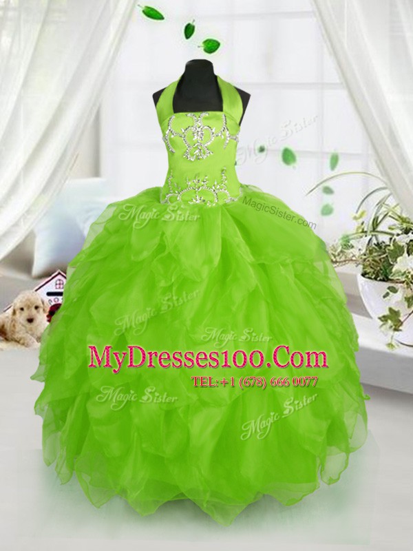 Admirable Toddler Flower Girl Dress Party and Wedding Party and For with Beading and Ruffles Halter Top Sleeveless Lace Up