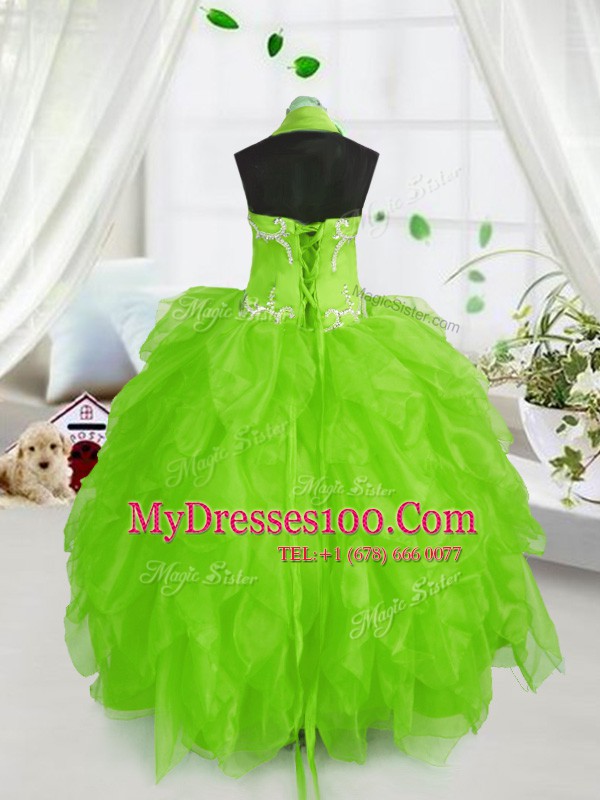 Admirable Toddler Flower Girl Dress Party and Wedding Party and For with Beading and Ruffles Halter Top Sleeveless Lace Up