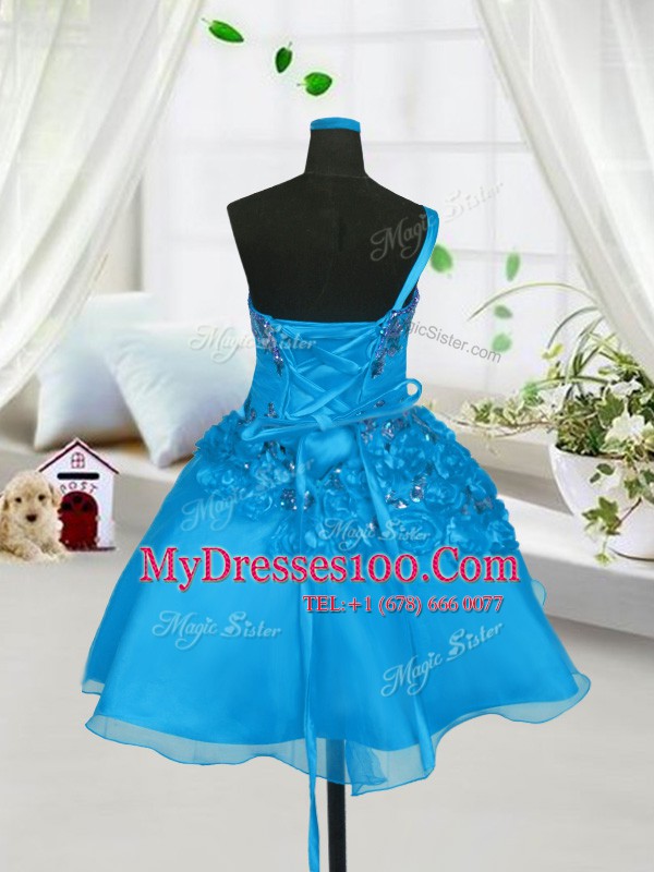 Baby Blue Girls Pageant Dresses Party and Wedding Party and For with Beading and Hand Made Flower Sweetheart Sleeveless Lace Up