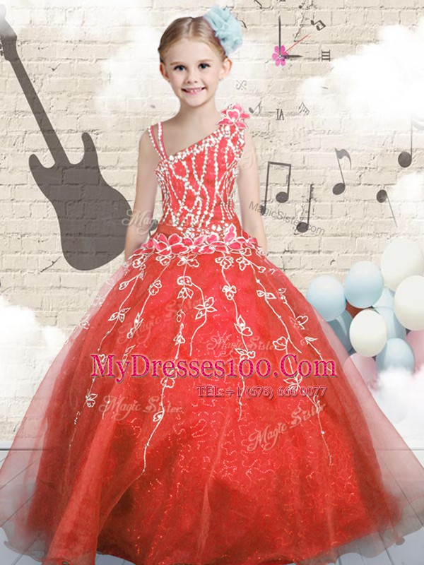 Asymmetric Sleeveless Lace Up Little Girls Pageant Dress Wholesale Orange Red Tulle